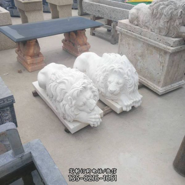 庭院寺庙门口大理石石雕镇宅招财的狮子雕塑（3）