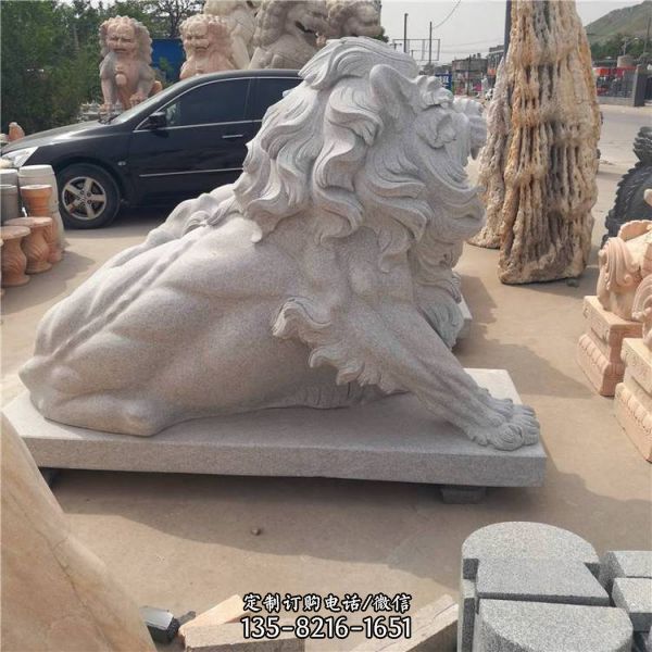 庭院寺庙门口大理石石雕镇宅招财的狮子雕塑（4）