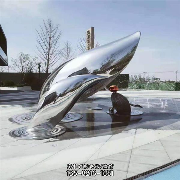 不锈钢镜面喷吐水海豚雕塑 公园地产景观摆件（3）
