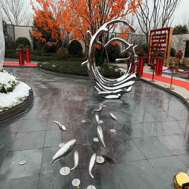 铁艺景观艺术——小区广场不锈钢烤漆浪花喷泉水景图片