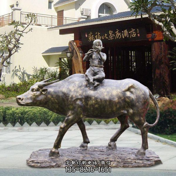 铸铜农耕文化人物雕塑  放牛娃吹笛子景观雕塑（4）