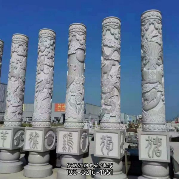 公园景区摆放青石花岗岩雕刻龙柱（1）