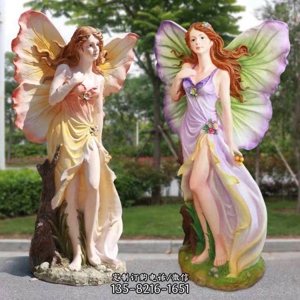 玻璃钢彩绘蝴蝶仙女雕塑（2）