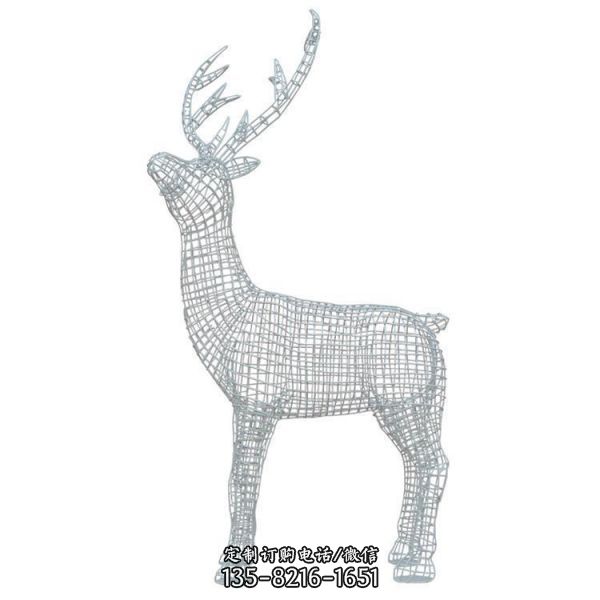 不锈钢绿地景观动物小品摆件铁艺镂空鹿雕塑 （5）