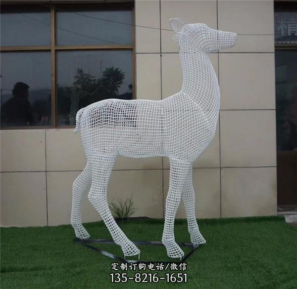 不锈钢绿地景观动物小品摆件铁艺镂空鹿雕塑 （3）