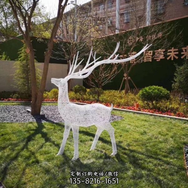 不锈钢绿地景观动物小品摆件铁艺镂空鹿雕塑 （4）