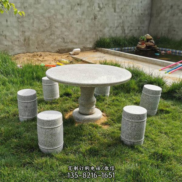 天然公园大理石圆桌石凳雕塑（1）