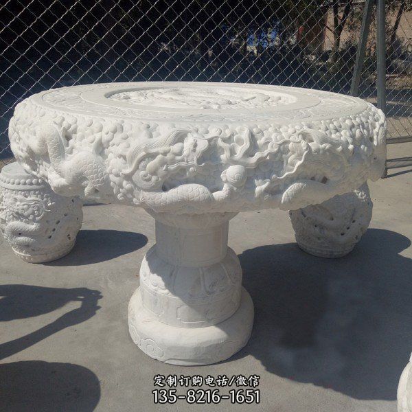 庭园汉白玉浮雕石桌石凳摆件（3）