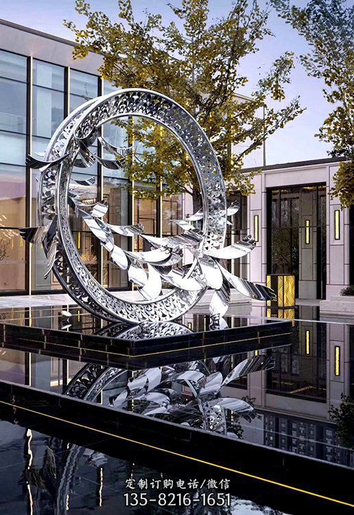 不锈钢圆环圆形月亮雕塑金属装饰户外售楼部酒店景观摆件（4）