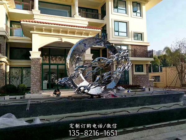 不锈钢圆环圆形月亮雕塑金属装饰户外售楼部酒店景观摆件（5）