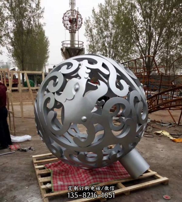 不锈钢球摆件园林景观雕塑镂空球地球仪圆环雕塑（1）