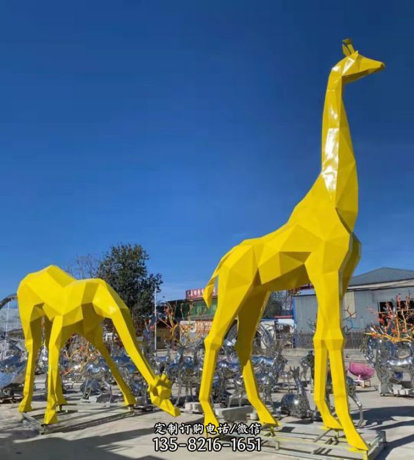 玻璃钢几何鹿雕塑不锈钢切面鹿动物卡通园林落地大型摆件（4）