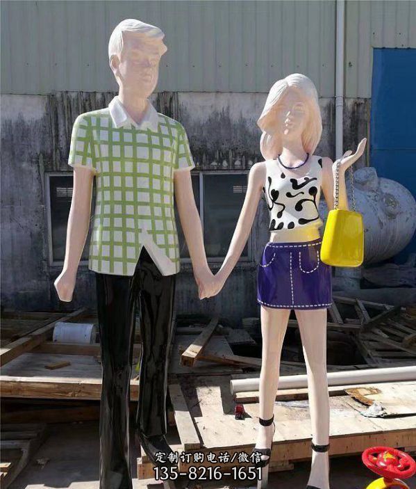 抽象美女逛街提包模型摆件彩绘时尚购物人物玻璃钢雕塑 （3）