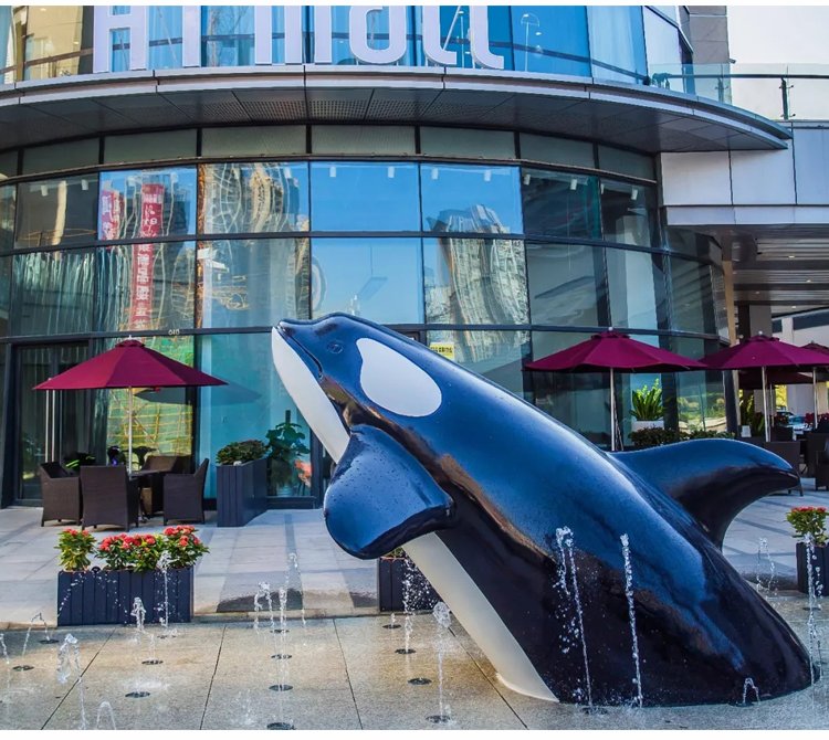 崇尚自然—商场大型不锈钢仿真动物鲸鱼雕塑图片