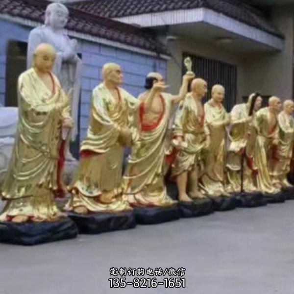 漆金玻璃钢十八罗汉寺庙雕塑摆件