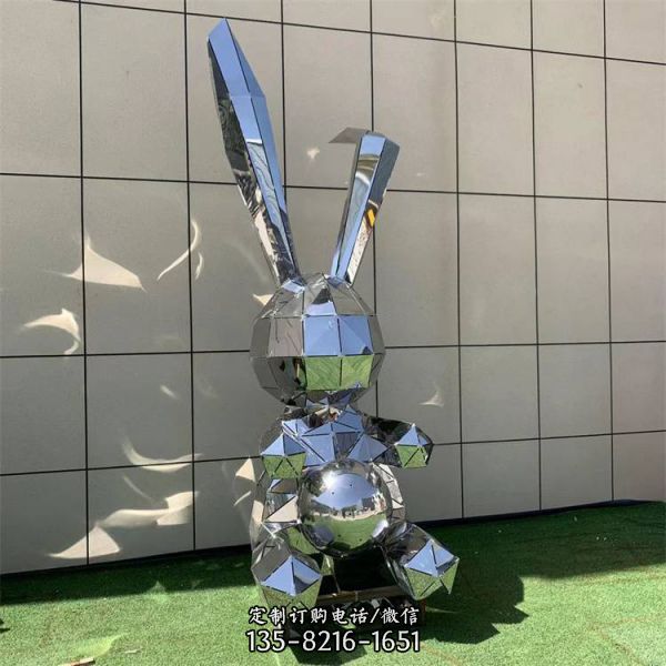 几何不锈钢兔子雕塑 镜面发光动物公园商场草坪摆件（3）
