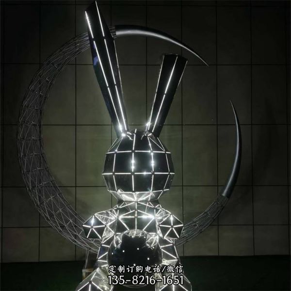 几何不锈钢兔子雕塑 镜面发光动物公园商场草坪摆件（5）