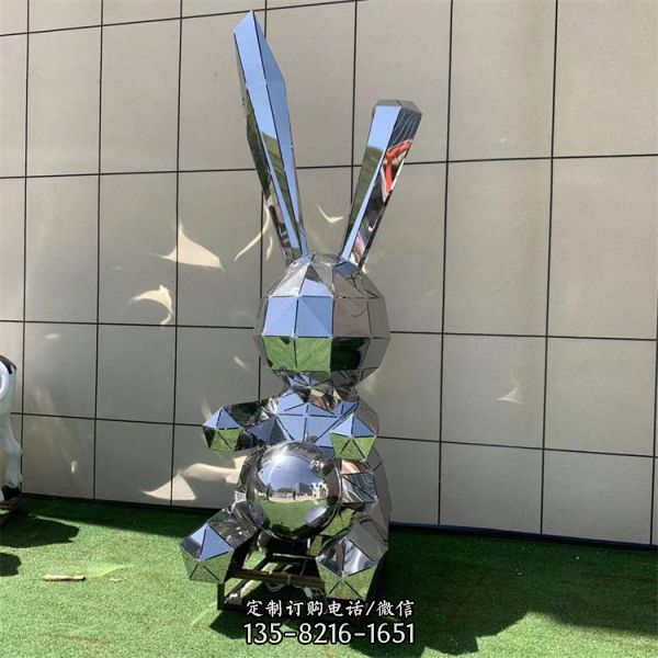 不锈钢几何切面兔子景观雕塑