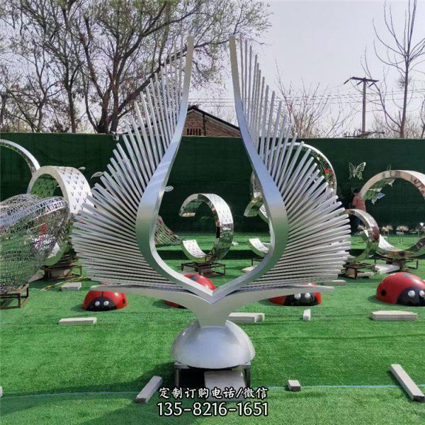 广场翅膀不锈钢雕塑大型房地产金属抽象景观小品摆件（3）