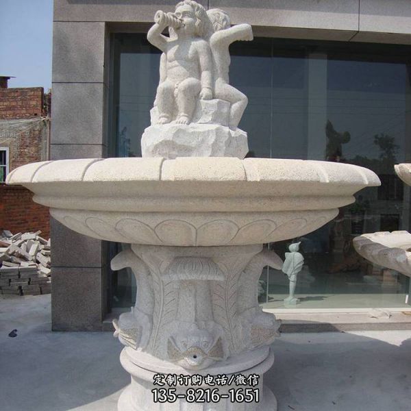 石雕喷泉别墅庭院摆件黄锈石喷泉跌水盆水景装饰雕塑（3）