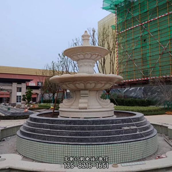 石雕喷泉别墅庭院摆件黄锈石喷泉跌水盆水景装饰雕塑（4）