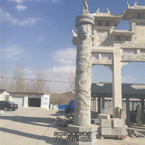 广场大型摆件石雕园林景观龙柱雕塑（4）