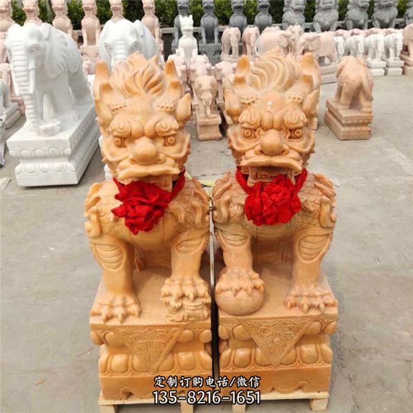 晚霞红是户外景区寺庙大型麒麟雕塑