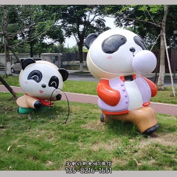 玻璃钢熊猫摆件 户外景观熊猫 园林熊猫公仔雕塑（5）