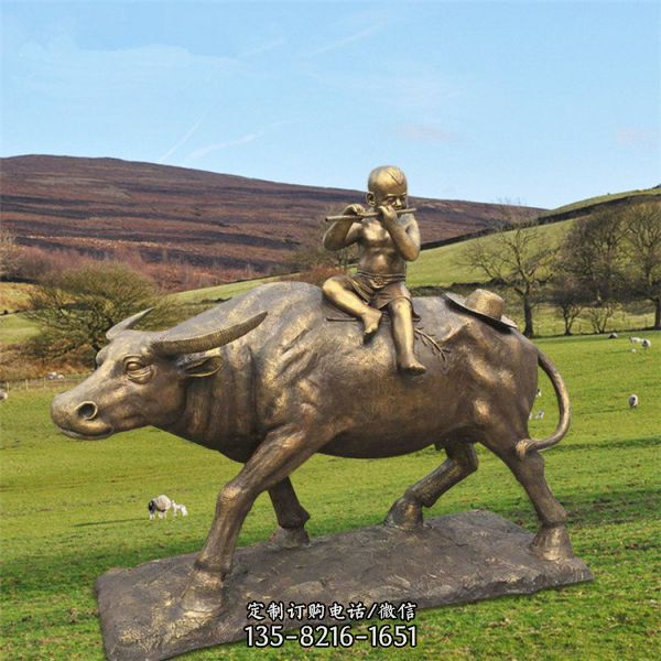 传统民俗文化主题雕塑—牧童骑牛玻璃钢雕塑
