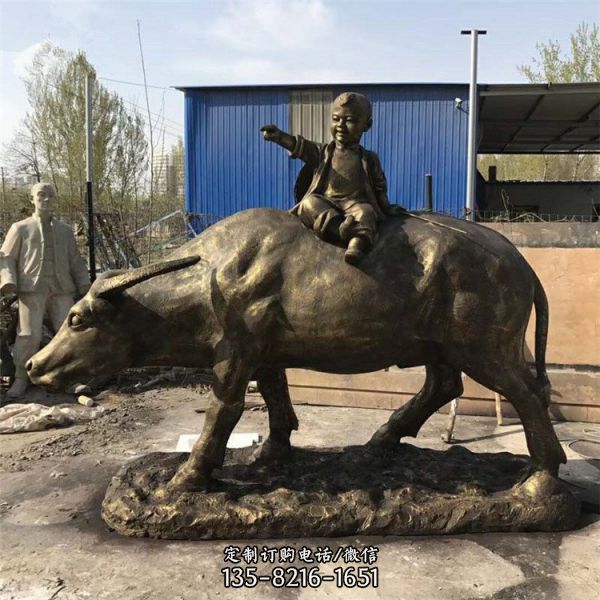 广场摆放传统民俗人物牧童骑牛玻璃钢雕塑（3）