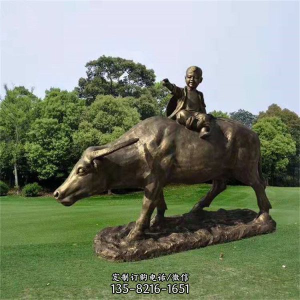 广场摆放传统民俗人物牧童骑牛玻璃钢雕塑（2）