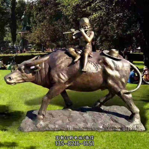 广场摆放传统民俗人物牧童骑牛玻璃钢雕塑（4）