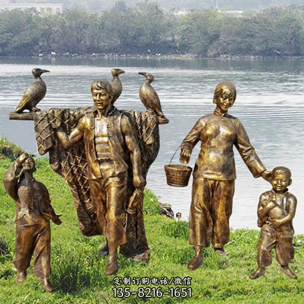 玻璃钢渔文化主题仿铜渔夫码头景区雕像