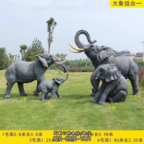 动物园景区玻璃钢大型仿真动物大象雕塑（4）