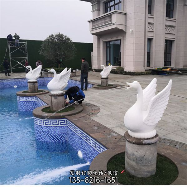 酒店园林户外晚霞红风水球喷泉大理石天鹅喷水摆件雕塑（6）