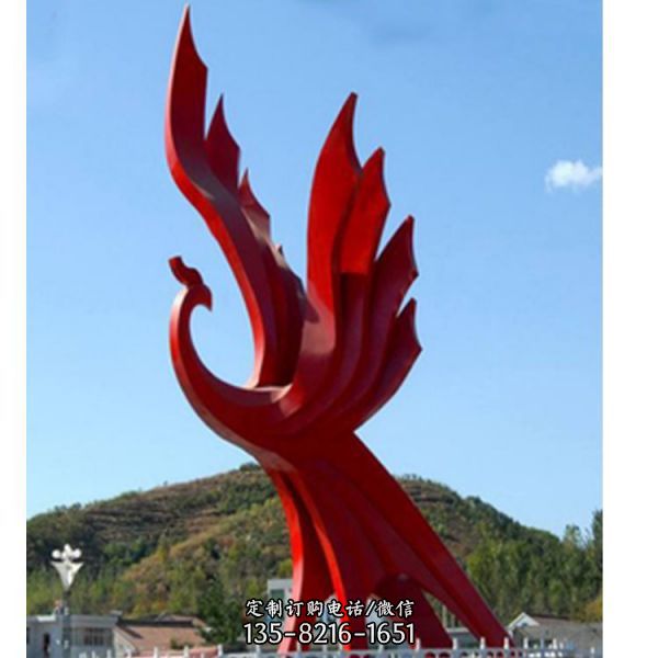 不锈钢几何抽象户外园林红色抽象凤凰雕塑