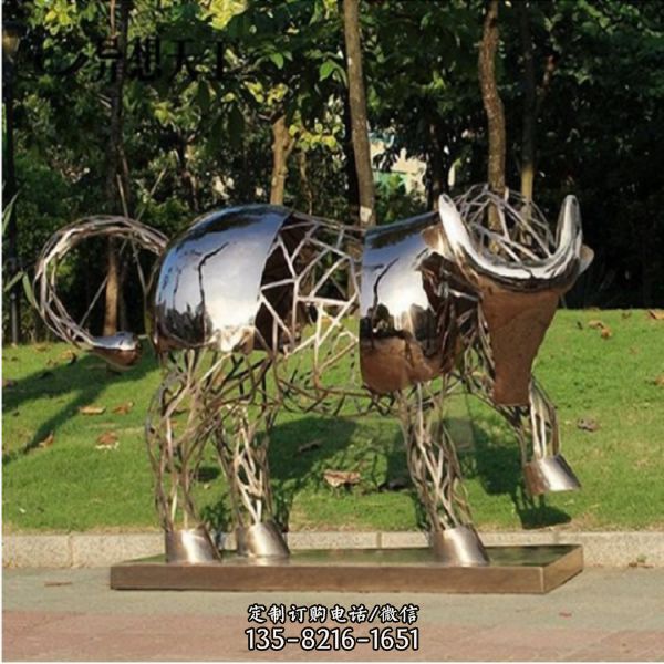 公园不锈钢镜面镂空户外镜面抽象动物雕塑