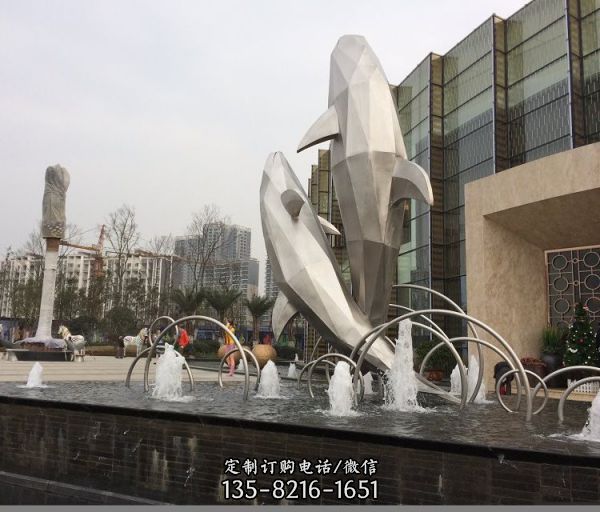 金属海洋动物景观  户外广场不锈钢镜面创意海豚雕塑