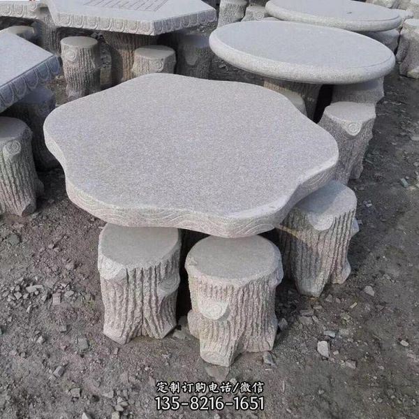 公园别墅户外摆放天然石材芝麻灰石桌凳（1）