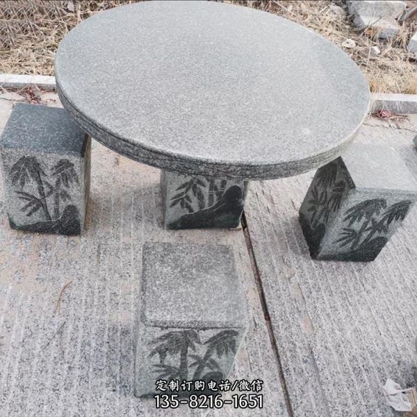 公园别墅户外摆放天然石材芝麻灰石桌凳（2）