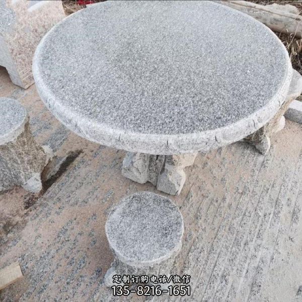 公园别墅户外摆放天然石材芝麻灰石桌凳（5）