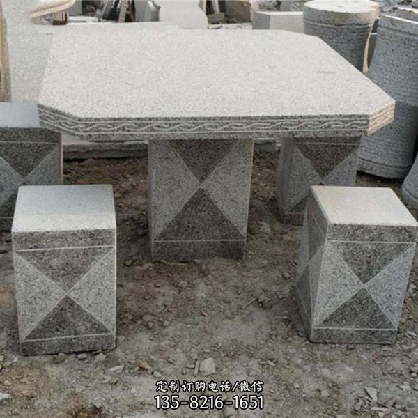 公园别墅户外摆放天然石材芝麻灰石桌凳（4）