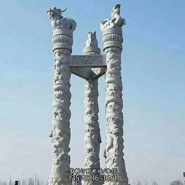 定制 广场青石石龙柱 园林仿古石雕文化柱雕塑（5）