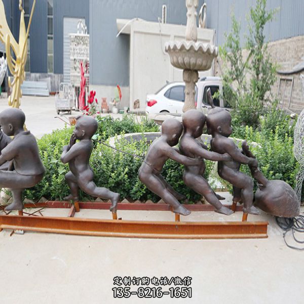 广场景区摆放玻璃钢仿铜童趣主题儿童人物景观雕塑（2）