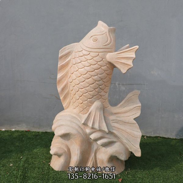 流水景观石雕鲤鱼摆件小区户外水景喷水鱼雕塑（6）