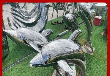 铭刻美丽，海豚不锈钢镜面大型雕塑