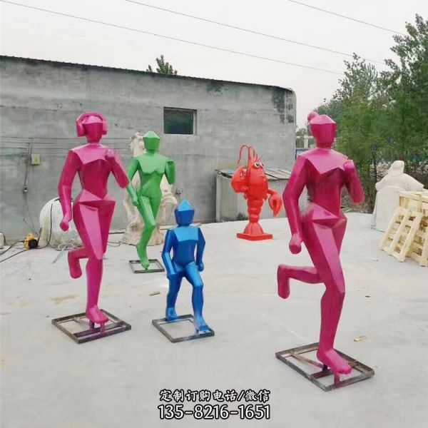一家四口切面跑步人物雕塑 玻璃钢运动人物雕塑（4）