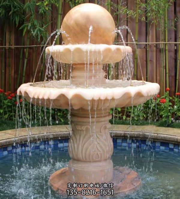 户外大型草白玉石雕喷泉设计 校园广场园林装饰摆件风水球雕塑（4）
