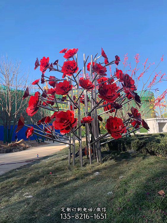 不锈钢镂空玫瑰花雕塑园林景观户外商场美陈装饰（5）