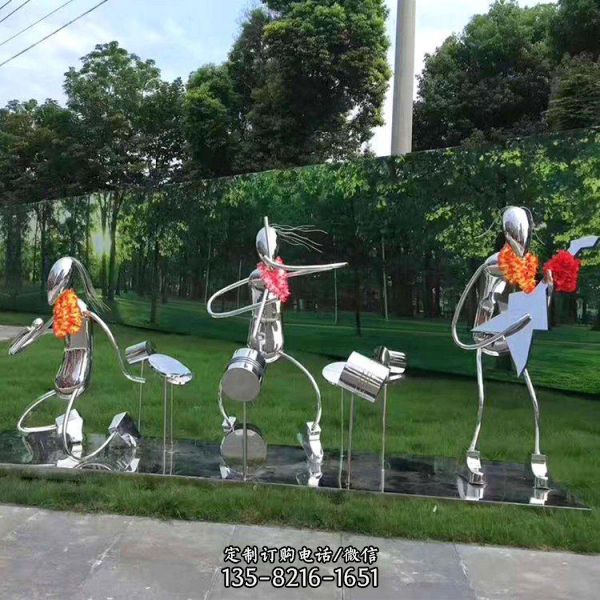 城市不锈钢创意雕塑 抽象户外演奏音乐的人物雕塑